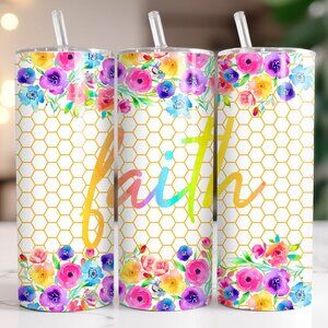 20 oz Faith Floral Honeycomb Print Stainless Travel Tumber Mug Cup